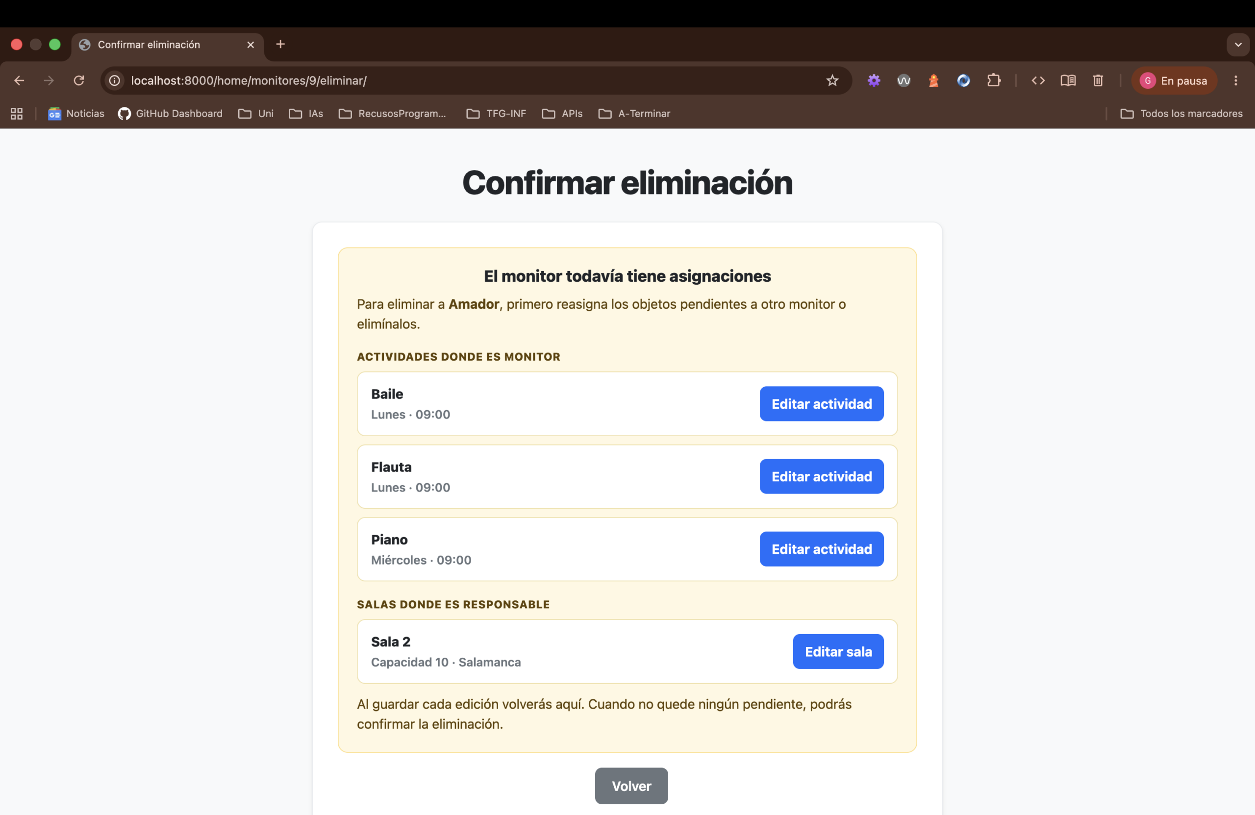 Comprobación de las reglas de dominio antes de borrar elementos