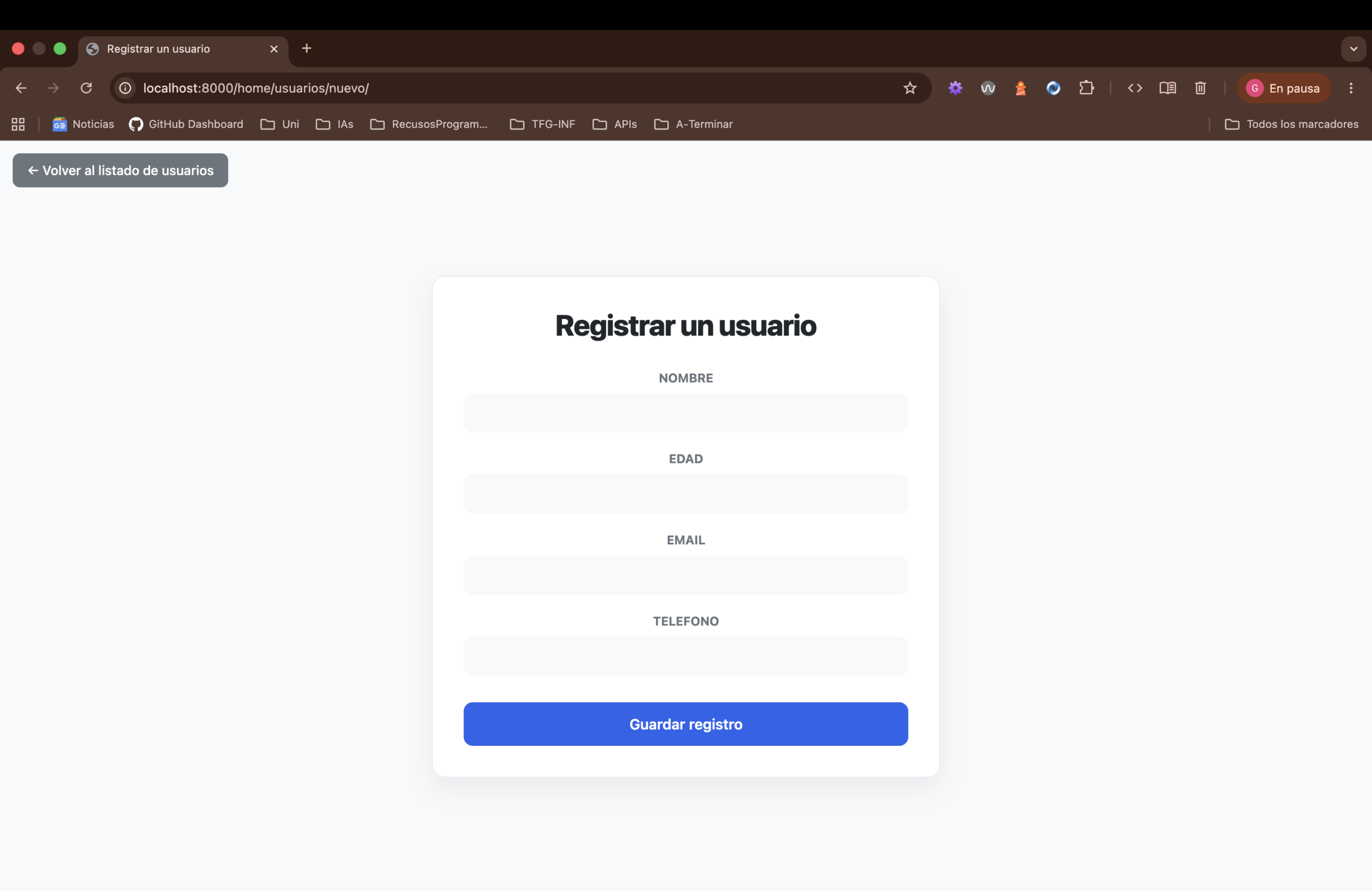 Registro de usuarios en el centro cultural
